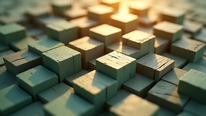 Abstract Wooden Cubes Texture, Light, and Geometric Forms