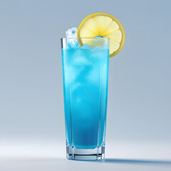 Blue Lagoon Cocktail in Tall Highball Glass with Lemon Wheel Garnish  Isolated on Transparent Background  Vibrant Electric Blue Drink PNG for Bar Menus, Mixology Designs & Drink Illustrations