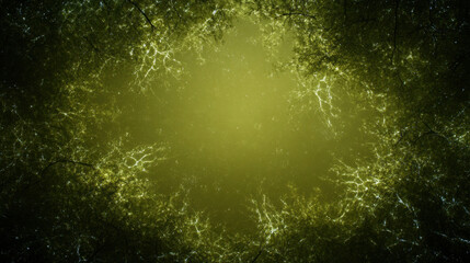 Backlit branches in golden forest create mesmerizing ambient glow, with intricate patterns of light resembling veins or lightning, evoking sense of mystery and wonder