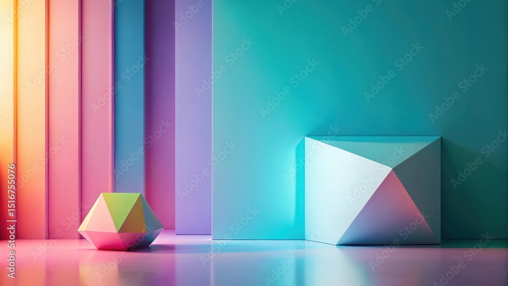 Poster abstract colorful geometric shapes minimalist studio scene with vivid lighting and gradient walls