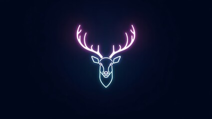 Digital deer with circuit antlers in pastel lines. A futuristic icon of calm intelligence and harmony. Golden deer logo.