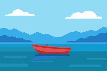 Naklejka premium A tranquil blue boat sails on the turquoise sea, surrounded by summer sky, tropical islands, and a sandy coast