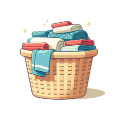 Laundry basket filled with clean towels vector illustration representing household chores