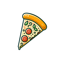 Vector illustration of a slice of pizza with toppings on a white background