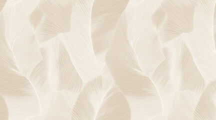 Elegant abstract leaf pattern in soft white tones with flowing curved lines.