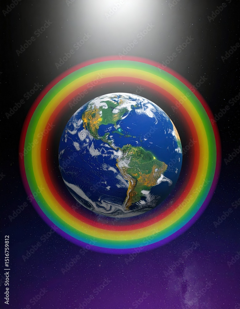 Wall mural pride month editorial ai generated - digital rende of earth surrounded by a colorful rainbow aura ag
