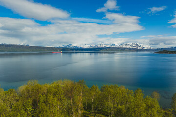 Norway. Ofotfjord area near Narvik. Spring. Drone shots.