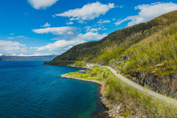 Norway. Ofotfjord area near Narvik. Spring. Drone shots.