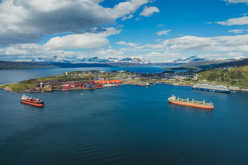 The city of Narvik in Norway seen from a drone. May.