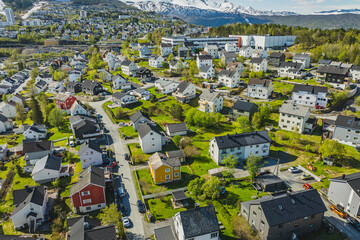 The city of Narvik in Norway seen from a drone. May.