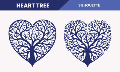Floral Heart Shaped Tree Silhouette Illustration
