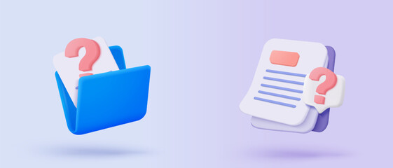 Fototapeta premium 3d folder and paper for management multimedia file. document file work on project plan. no entry, problem, fail warning. Image and video document folder. 3d icon vector render illustration