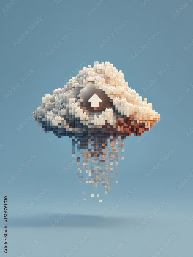 Aufkleber pixelated cloud with broken upload icon creates a whimsical digital atmosphere that reflects modern 