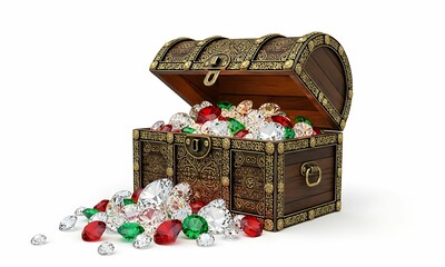 Treasure chest with shiny jewels generative ai