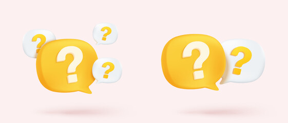 3d question answer sign or problem icon. speak bubbles question mark sign or ask FAQ and QA answer solution information. 3d answer speech bubbles icon vector render illustration © Issara