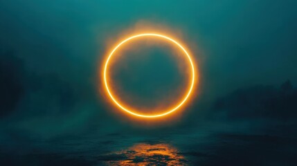 Abstract Neon Circle in Mystical Landscape
