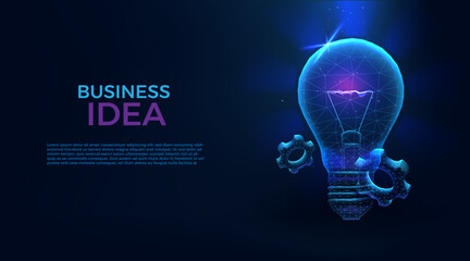 Digital bulb. Low poly technology, light as intellectual property. Business idea, insight gear solution. Creative idea and innovation. Lightbulb electrical vector abstract icon illustration