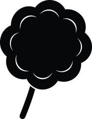 Cotton Candy Icon: A simple, black silhouette icon of a cotton candy on a stick, perfect for representing sweetness, fun, and childhood memories.