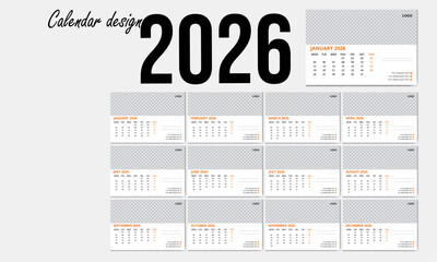 Desk calendar design for the year 2026, Creative design for the 2026 desk calendar.

