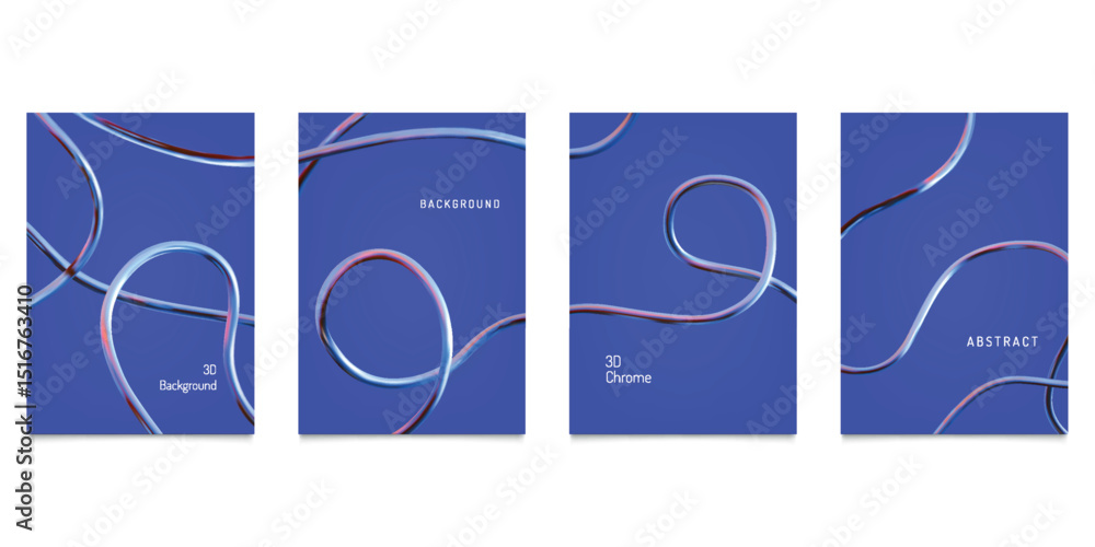 Poster 3d chrome line. y2k metal elements. abstract spiral shape. liquid futuristic figure. silver gradient