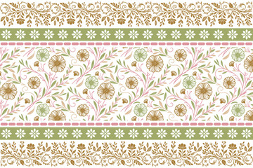 Floral pattern line sketch.Seamless textile border.Hand drawn flower repeat.Modern decoration elements.One line petal design

