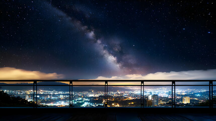 Night View Of City With Milky Way And Stars
