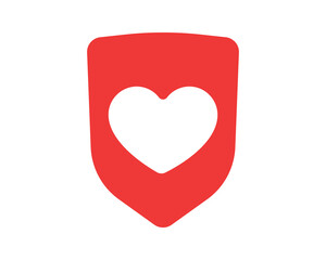 A red shield with a heart cutout represents secure love, safety, and protection. Ideal for healthcare, charity, or security concepts. Modern and clean design.