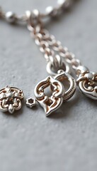 close up of a chain with charms on it