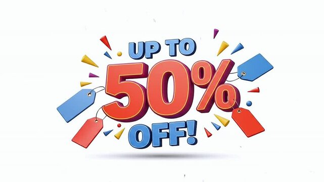 Eye-Catching 3D Render Animation Featuring Up To 50 Percent Off Sale Promotion