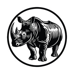 Fototapeta premium Black and white color rhinoceros silhouette vector art 