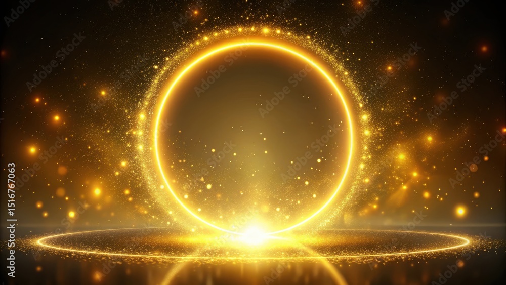 Aufkleber illuminated golden circle abstract background with sparkling dust and glowing particles for elegant 