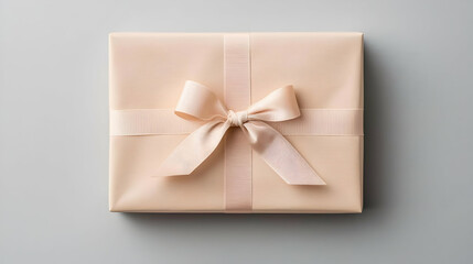 Light Beige Gift Box With Pale Pink Ribbon And Bow
