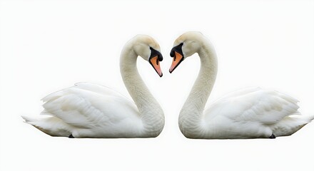 Two White Swans Forming a Heart Isolated on White Background Symbolic of Love Romance and Perfect Partnership for Wedding and Valentines Day