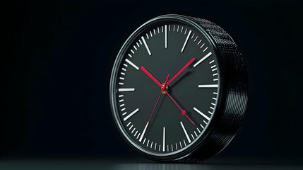 Modern Black Round Clock With Red Hands