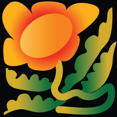 Orange & Green Stylized Flower on Black - Illustration