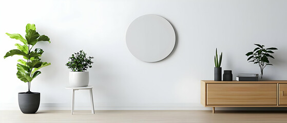 Modern Minimalist Living Room With Plants And Wooden Furniture