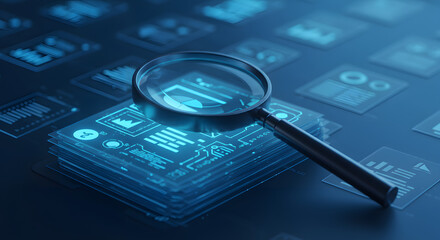 Magnifying glass over digital interface