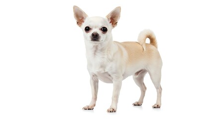 Obraz premium Alert Chihuahua Dog Isolated on White Background Pet Portrait Animal Companion Canine Breed Small Dog Standing Posing Adorable Looking at Camera