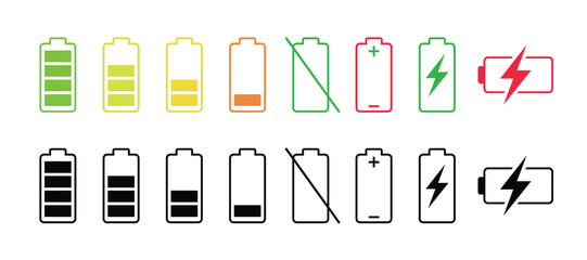 Battery icon set. battery charge level. battery Charging icon