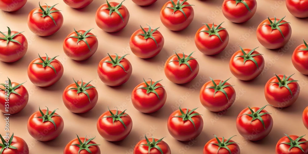 Poster A Vibrant Repetitive Pattern of Ripe Red Tomatoes Arranged on a Light Brown Surface in a Diagonal Grid Formation
