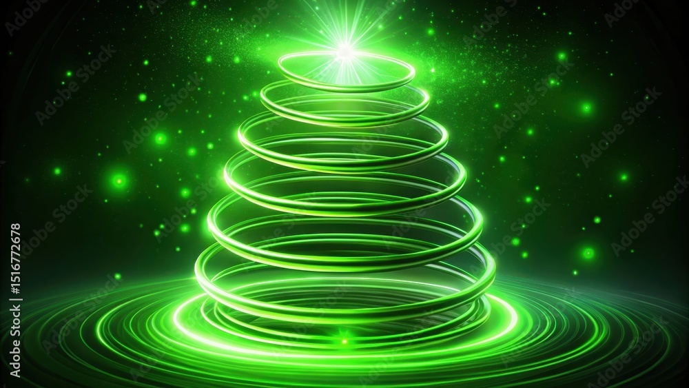 Poster abstract green luminous spiral festive design with glowing lights and sparkles