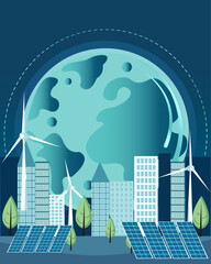 eco city and planet vector illustration