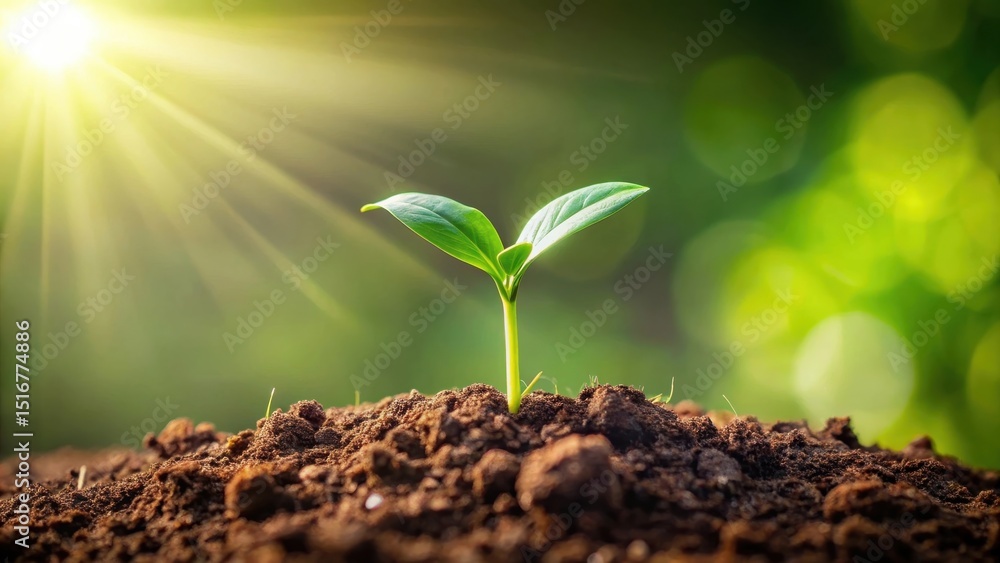 Aufkleber a tiny seedling reaches for sunlight in rich earth, symbolizing new growth and the promise of a boun