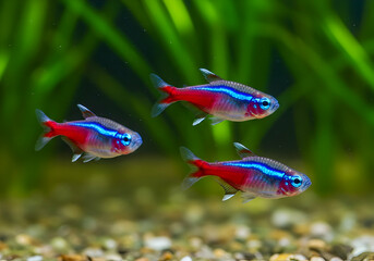 Obraz premium Stunning Neon Tetra Fish in Vibrant Aquarium Setting