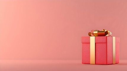 Pink Gift Box With Golden Ribbon On Pastel Background