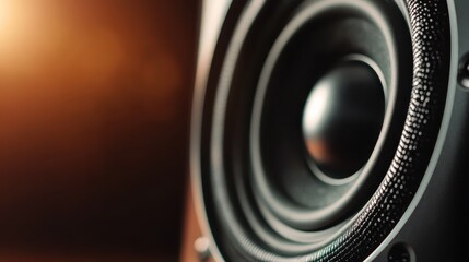 A close-up view of a classic speaker cone, showcasing its intricate details and perfect craftsmanship, emphasizing the elegance and power of sound in an artistic manner.
