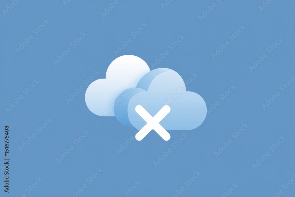 Poster crossed-out cloud download icon on a clear blue background representing halted digital access or dat