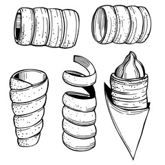 Hand-drawn trdlo or trdelnik.  Vector sketch illustration. 