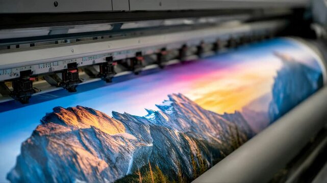 Large format printing machine in operation. Industry