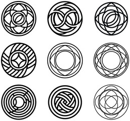 Collection of 9 Black and White Circular Celtic Knot Designs & Patterns